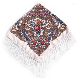 Foulards 90 90 cm Écharpe Nationale Russe Pour Femmes Fleur Coton Imprimé Châle Bandana Mouchoir Dame Frangée Foulard Hijab