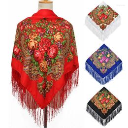 Cachecóis 90 90cm Cachecol Nacional Russo Feminino Luxo Estampa Floral Quadrado Bandana Estilo Étnico Xaile com Franjas Tamanho Grande Lenço Cobertor