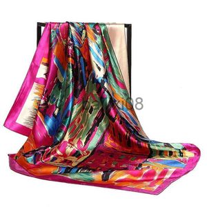 Sjaals 90*90cm Zijden Sjaal Vrouwen Print Haar Hals Vierkante Kantoor Dames Sjaal Bandana Moslim Hijab Zakdoek uitlaat Foulard vrouwelijke J230703