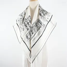 Craquins 90 Écharpe en soie Neckerchief Classic Black blanc imprimé Womens Fashion Wraps châle