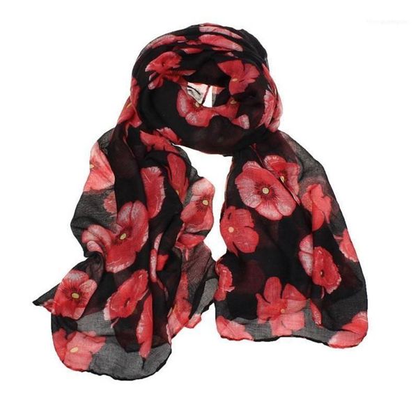 Foulards 90cm 180cm Écharpe Rouge Poppy Imprimer Longue Fleur Beach Wrap Dames Étole Châle Vente # P51248u