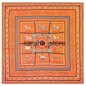 Foulards 90cm Ourlet Roulé À La Main Paisley Cheval Sergé Carré De Soie Écharpe Femmes Châle Marque Hijab Écharpe Foulard Tête Foulards Conception Bandana J230801