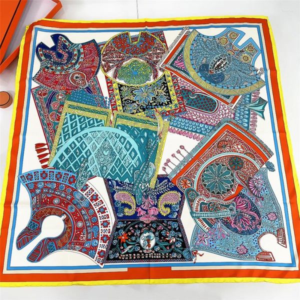 Foulards 90cm Selle de luxe Foulard carré Femmes Sergé Soie Soie Roulée Hem Hijab Foulard Châle Tête Dames SatinSzal