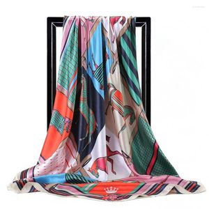 Sjaals 90 cm Plaid Horse Square For Women Brand Summer Satin Silk Scarf vrouwelijke sjaalbandana hoofd hijab sjaals dames