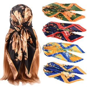 Sjaals 90 cm vierkante rozenbloem geprinte zijde satijnen sjaals vrouwen kerchief nek sjaal sjaal wrap duffler pareo bandanna haaraccessoires j230428