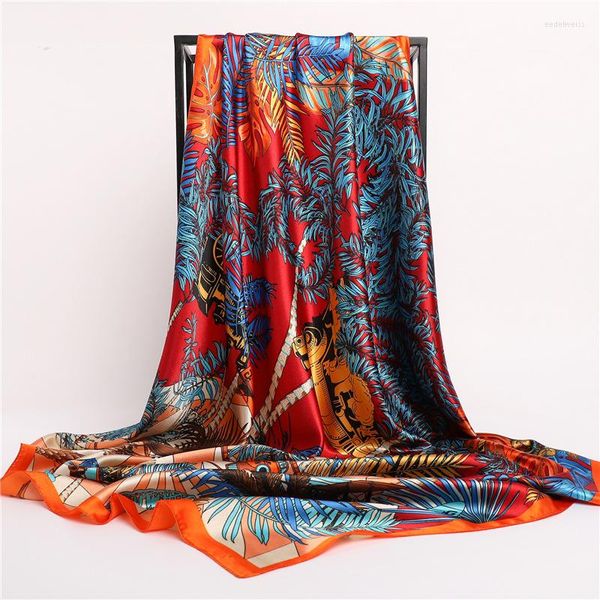 Foulards 90X90 luxe crème solaire carré 2023 Bandana mode foulard femme soie quatre saisons imprimer châle musulman écharpe foulard