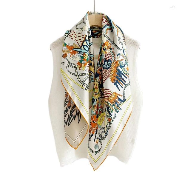 Foulards 90x90cm Euro Divine Beast Imprimé Foulard carré en soie pour femmes Double face Couleur différente Foulard Dames Châles