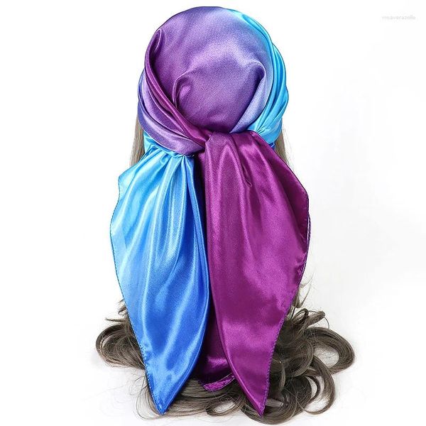 Foulards 90x90cm Dames Musulman Satin Gradient Hijab Écharpe Longue Wrap Mode Headwraps Châles Femmes Soie Hijabs Bandana Foulard