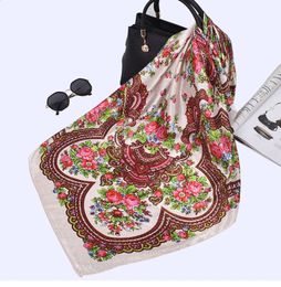 Foulards 95 * 95 cm Foulard en soie florale russe pour femmes de luxe imprimé fleur satin carré bandana mouchoir ethnique châle foulards 231102