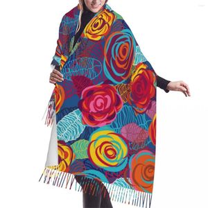 Bufandas Bufanda de rosas abstractas Pashmina de abrigo suave con borla grande larga de invierno
