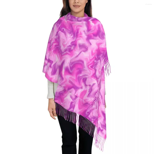 Craquins abstraits Tie Dye Écharpe Femme White Pink Purple Design Head With Tassel Winter Y2K Châles cool et enveloppe Bufanda extérieur
