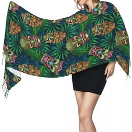 Foulards Tikis agressifs masques et feuilles écharpe hiver long grand gland doux enveloppement pashmina