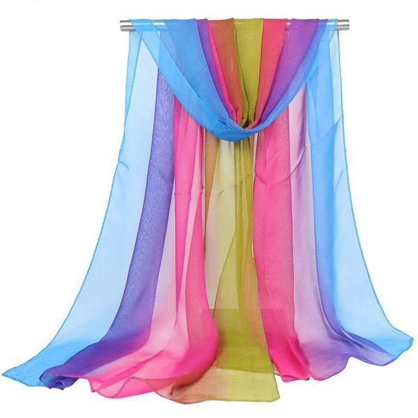 Bufandas AMYO gradiente gasa seda bufanda señoras Arco Iris Georgette tul para mujeres Folard De Femme