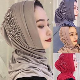 Bufandas Árabe Islam Mujeres Pañuelo para la cabeza Moda Ramadán Musulmán Hijab Con Oreja Agujero Con cuentas Envolturas Turbante Gorras Amira Bufanda Chales