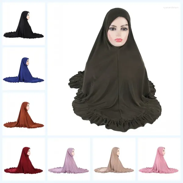 Bufandas Mujeres árabes Hijab Turbante musulmán Islámico Khimar Moda Desgaste con volantes Directamente Instantáneo Sólido Elástico Mantones largos