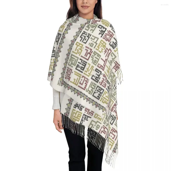 Bufandas folk folk kufiya hatta bufanda tradicional keffiyeh para mujeres chales de invierno cálidos y envueltos con damas de borla