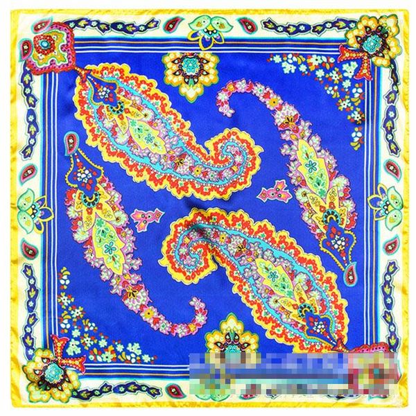 Foulards Arrivée 60 60 cm Euro Marque Style Femmes Foulard Carré En Soie Grand Noix De Cajou Bord Floral Mode Attaché Sac Poignée De Haute Qualité