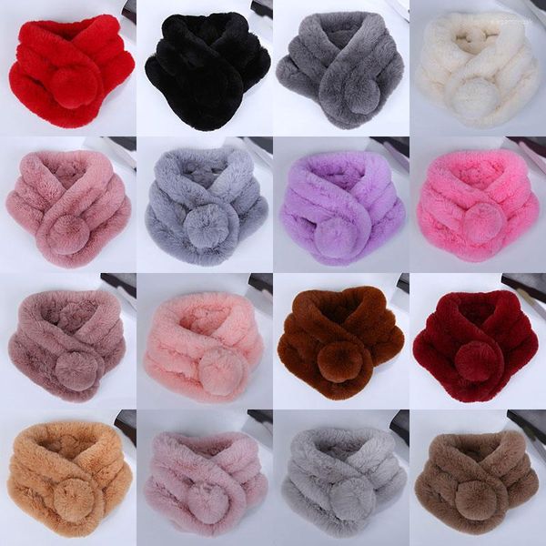 Bufandas Llegada Invierno Faux Fur Bufanda Moda Cálido Felpa Suave Espesar Snood Shawl Lovely Hairball Para Mujeres Niñas