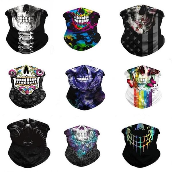 Bufandas Llegadas Halloween Cráneo Cara Cubierta Enfriamiento Cuello Polaina Tubo personalizado Bandana Ciclismo Headwear Magic Transpirable Bufanda3068