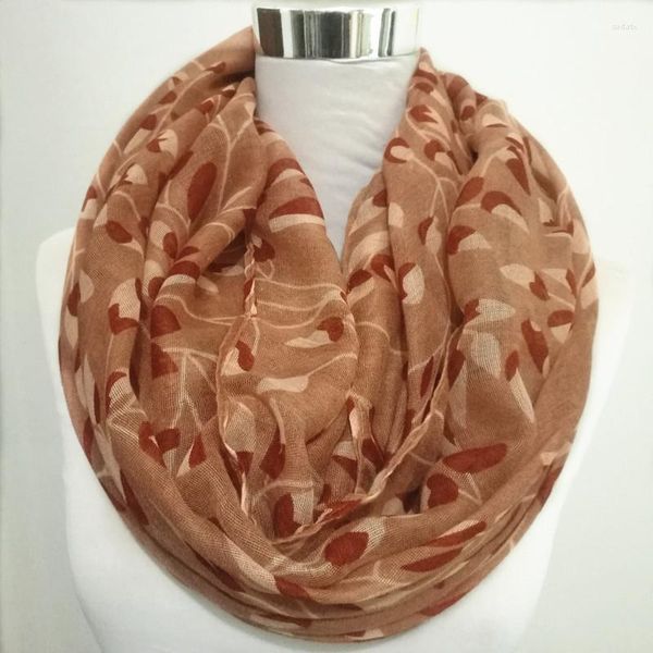 Foulards Automne Feuille Boucle Écharpe Femmes Snood Châles Femme Cache-Cou Anneau Wraps Dames Twill Viscose Infinity