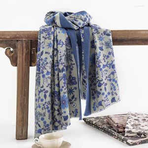 Écharpes automne hiver 2023 petite écharpe florale élégante dames vent chaud imprimé cachemire froid confortable chaîne tricotée