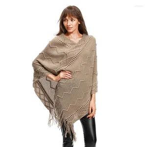 Foulards Automne Hiver Garder Au Chaud Tricot Coton Châle Pour Femme Usine En Gros Solide Couleur Écharpe Dames Casual Étole Poncho Frangé