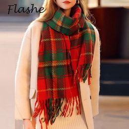 Foulards Automne Hiver Écharpe Femmes Luxe Épaissi Chaud Châle Classique Glands Plaid Imprimer Moelleux Doux Noël