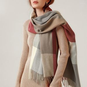 Foulards Automne Hiver Doux Laine Plaid Écharpe Chaud Gland Cachemire Pour Femmes Large Treillis Long Châle Wraps Couverture Femme FoulardScarves Kimd2