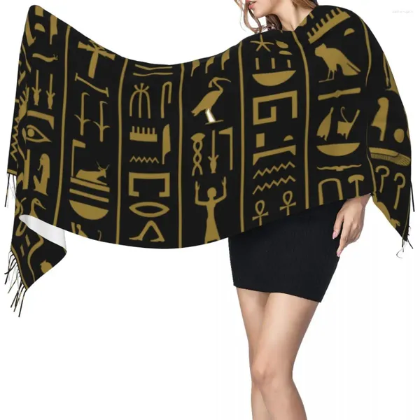 Bufandas otoño invierno cálido antiguo jeroglíficos egipcios moda chal borla envoltura cuello diadema hijabs estola