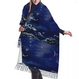 Foulards automne hiver chaud nuit ciel avec étoiles et pleine lune mode châle gland enveloppement cou bandeau Hijabs étole