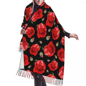 Sjaals Herfst Winter Warm Rode Roos Bloemen Mode Sjaal Kwastje Wrap Nek Hoofdband Hijaabs Stola