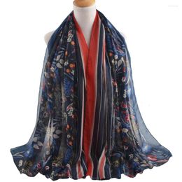Sjaals herfst vrouwen 2023 viscose streep sjaal bufanda mujer musulman nek bloemen moslim hijab vrouwelijke sjaals en wraps cape femme