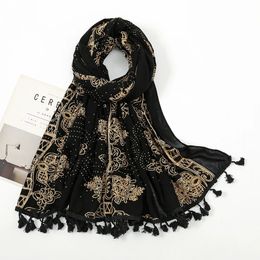 Sjaals Azteekse mode bronzing gouden bloemen kwastje diamant viscose sjaal print zachte dikke sjaals en omslagdoeken pashmina stal moslim hijab 231012