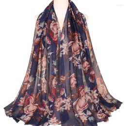 Sjaals aztec bloemen viscose sjaal vintage lange dame hoogwaardige wrap pashmina stal geprinte bloemen bufandas moslim hijabs 2023