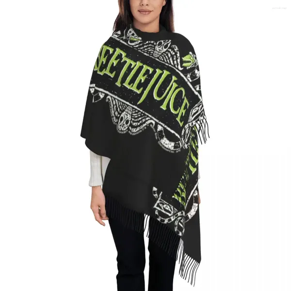 Bufandas Beetlejuice Green Sign Logo Borla Bufanda Mujeres Soft Tim Película Halloween Chales Wraps Lady Invierno