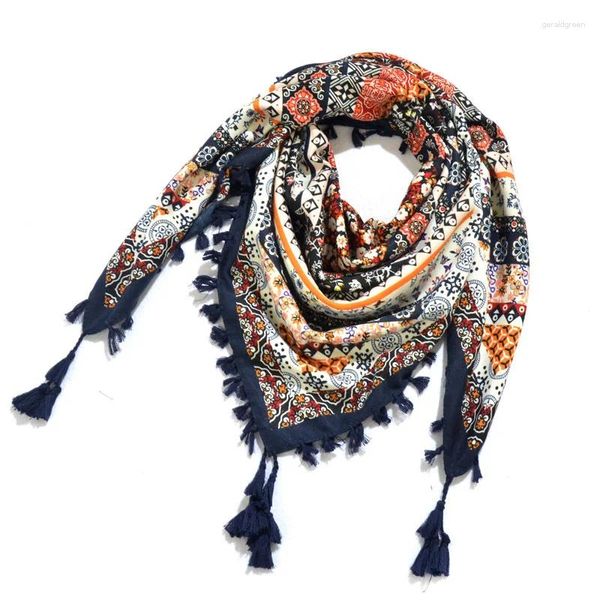 Écharpes gros mouchoir carré écharpe femme coton hiver femelle boho bohème grand wrap plage rétro 115cm fulard floral