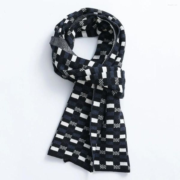 Écharpes damier noir et blanc écharpe tricotée imitation cheveux épaissi chaud automne hiver affaires hommes