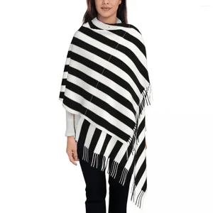 Sjaals Zwart-wit Streeppatroon Sjaal Voor Dames Winter Herfst Pashmina Sjaals Wrap Lang Groot Met Kwastje Lichtgewicht