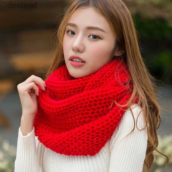 Foulards Boucle noire infini écharpe col femmes hiver tricot joint torique écharpe femme cou foulards dames hiver rouge infini écharpes luxeL231104