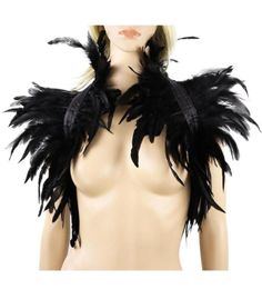 Bufandas negras plumas naturales de encogimiento de hombros envolturas de hombro de la capa gótica cosplay fiesta de la fiesta de la jaula del bray de sujetador collarsc33388635
