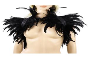 Écharpes noires Natural Feather Shaul Shawer Wraps Wraps Cap Gothic Cosplay Party Body Cage Harnness Bra Cell Fake Collarsc3138169