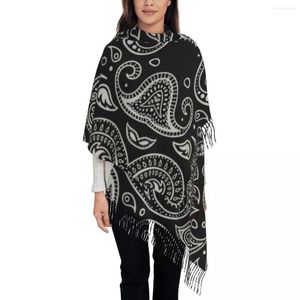 Foulards noir Paisley motif Bandana imprimé écharpe Wrap pour femmes Long hiver automne chaud gland châle unisexe