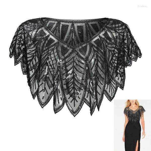 Bufandas Mantón negro Cabo Bolero Encogimiento de hombros con sisa con cuentas Inspirado en la década de 1920 Gran Gatsby Flapper Art Deco Hecho a mano