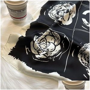 Foulards Noir Blanc Designer Lettres Imprimer Fleur Imiter Foulard En Soie Bandeau Pour Femmes Mode Long Poignée Sac Paris Shoder Tote Lage DHFPE