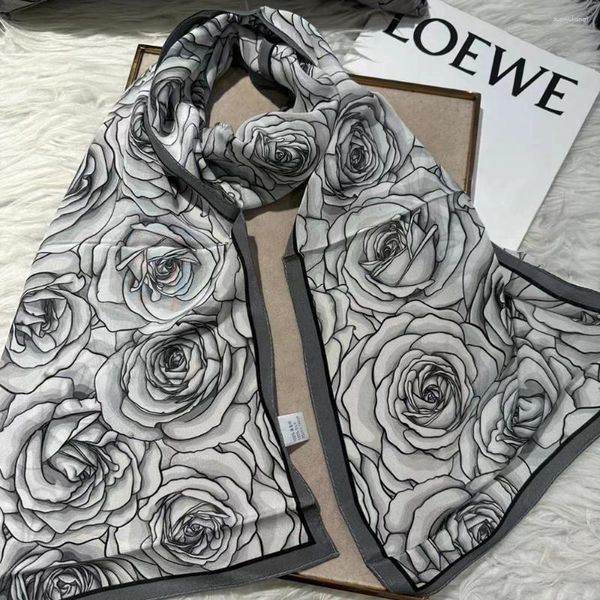 Foulards Foulards en soie blanche noire pour femme Châle Dufanda Automne Hiver Chinois Rose Long Hijabs Accessoires de mode féminine