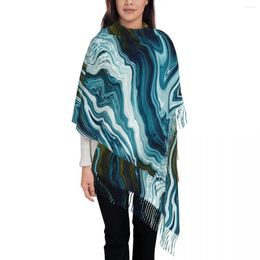 Foulards Écharpe en marbre bleu et or pour femmes Automne Hiver Cachemire Châles Wrap Art Abstrait Longue Robe de Soirée Châle