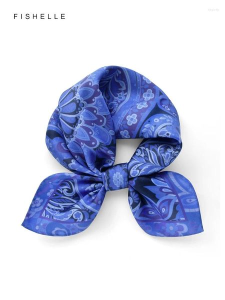 Bufandas de anacardo azul bufanda de seda natural estampada de seda pequeña hembra femenina otoño paisley hijab para hombres adultos regalos