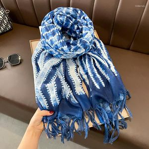 Sjaals Blauw Stijl Vrouwen Merk Viscose Katoenen Sjaal Zomer Strand Hijab Sjaals En Wraps Vrouwelijke Foulards Luxe Designer 2023