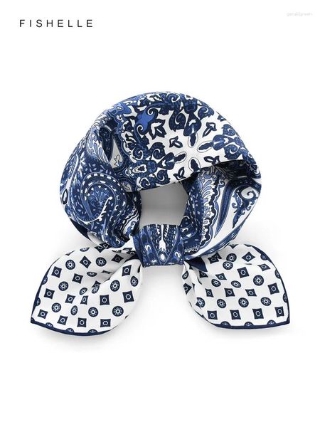 Bufandas azul blanco estilo étnico estampado sargento natural bufanda cuadrada pequeña para mujeres primavera otoño real hijab para hombres