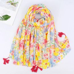 Écharpes Bohemian Floral Pift Viscose Hijab Écharpe pour les femmes musulmanes Flower Châle Pachmina volée Foulard Femme Hijabs